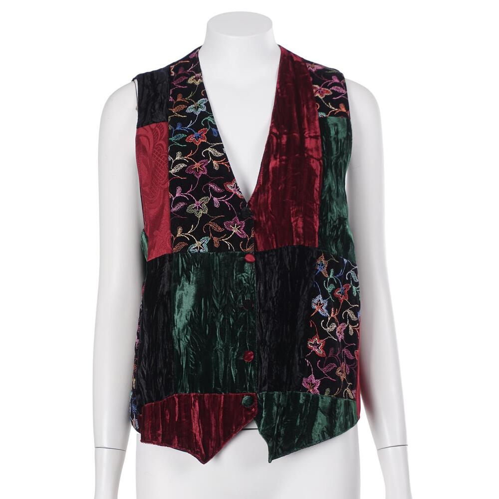 Rag Retro Vintage Vest Top L Patchwork Velvet Embroidered Boho Artsy Festival